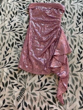 Windsor strapless Pink Sequin Party Dress perfect for hoco